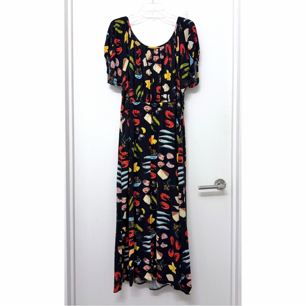 Lisa Says Gah Lux Food Print Maxi Dress Tapas Black Lemon Olive Fruit XL - Picture 10 of 14